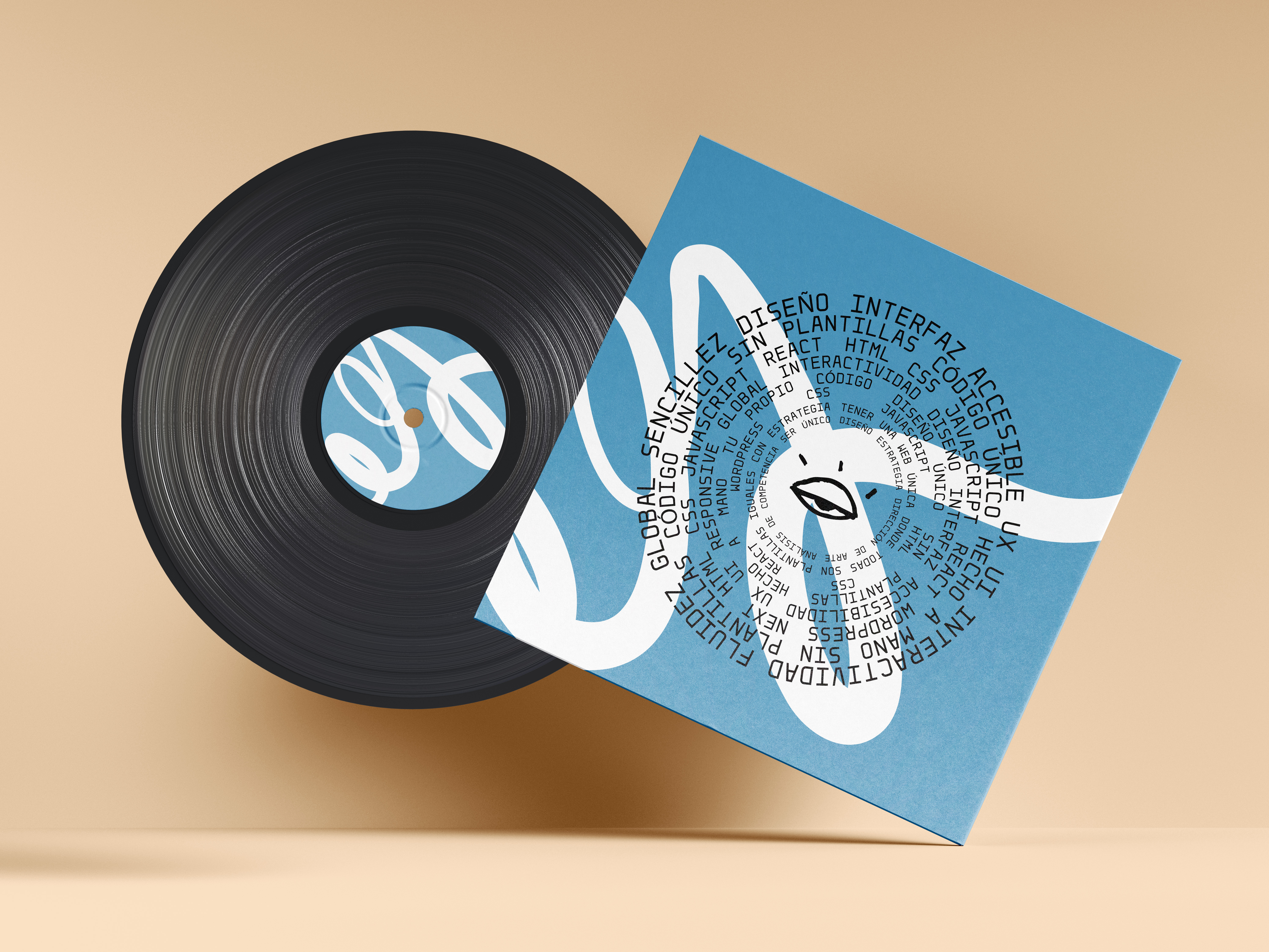 Fotomontaje de un disco de vinilo con la estética de Daru